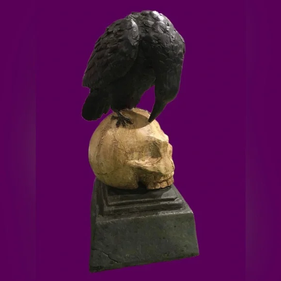 2005 Vintage Edgar Allen Poe “NEVERMORE” Raven & Skull Gothic Sculpture.